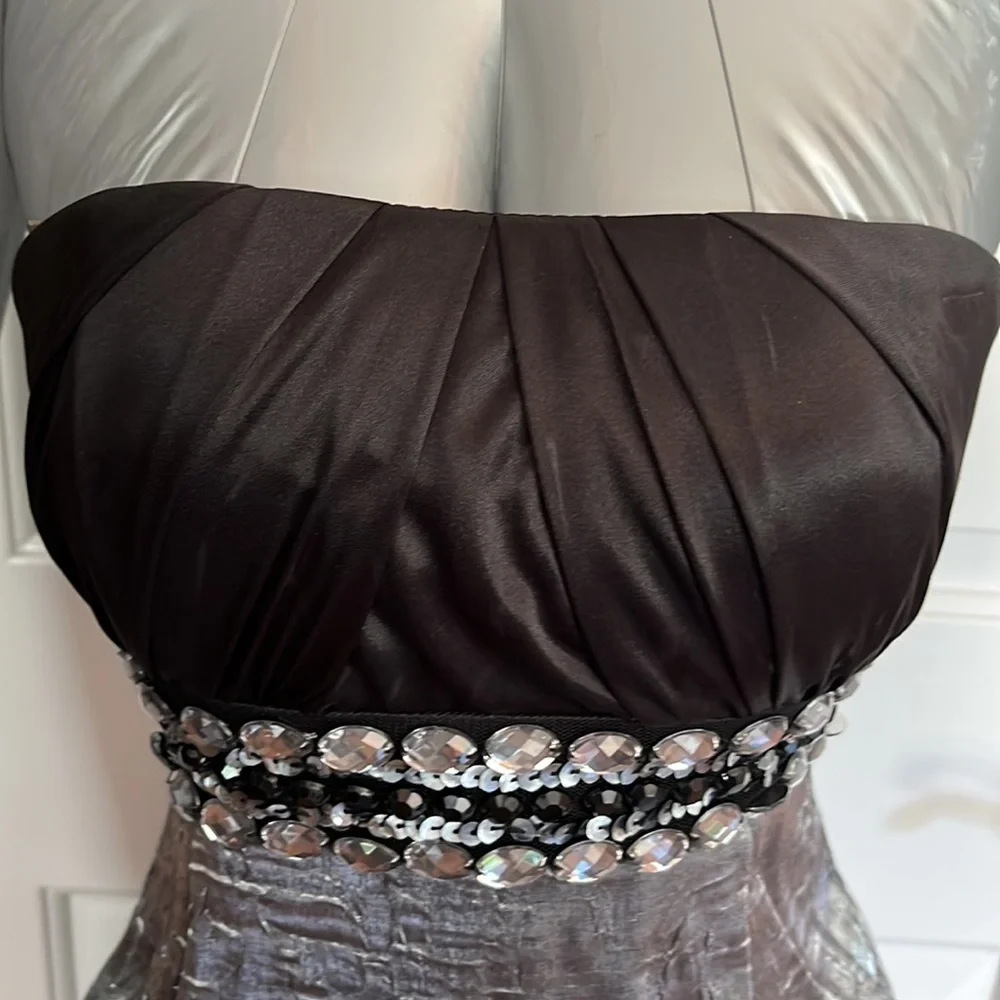 My Michelle black gray party dress strapless Sz 1 prom wedding sweet 16 mitzvah - Picture 3 of 13